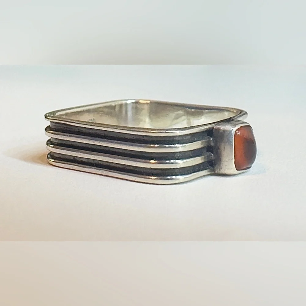 Sterling Silver 925 MNSN Square Amber Ring (6.5)